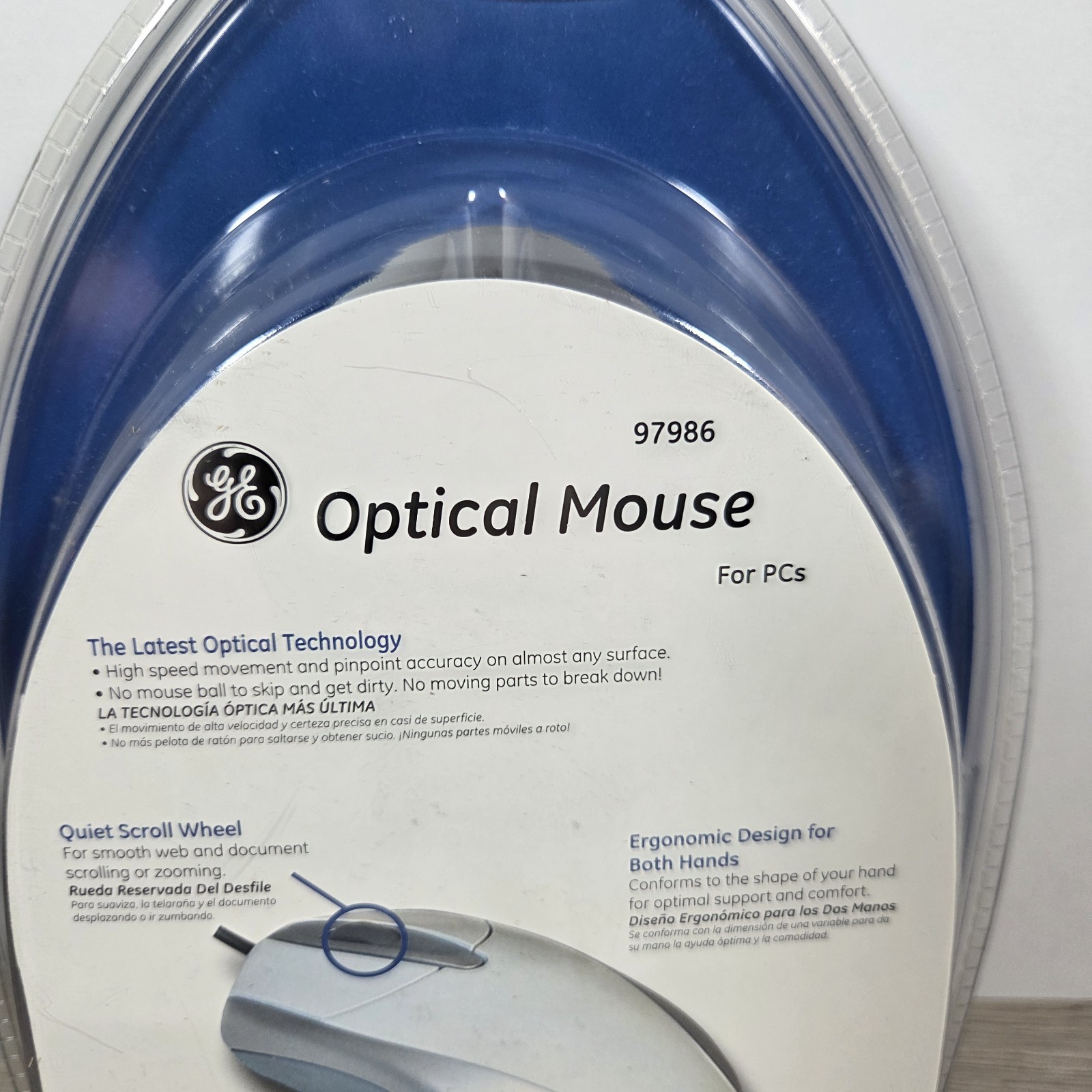 New GE Optical Mouse Wired Model 97986, Grey Ergonomic Quiet, Scroll Wheel