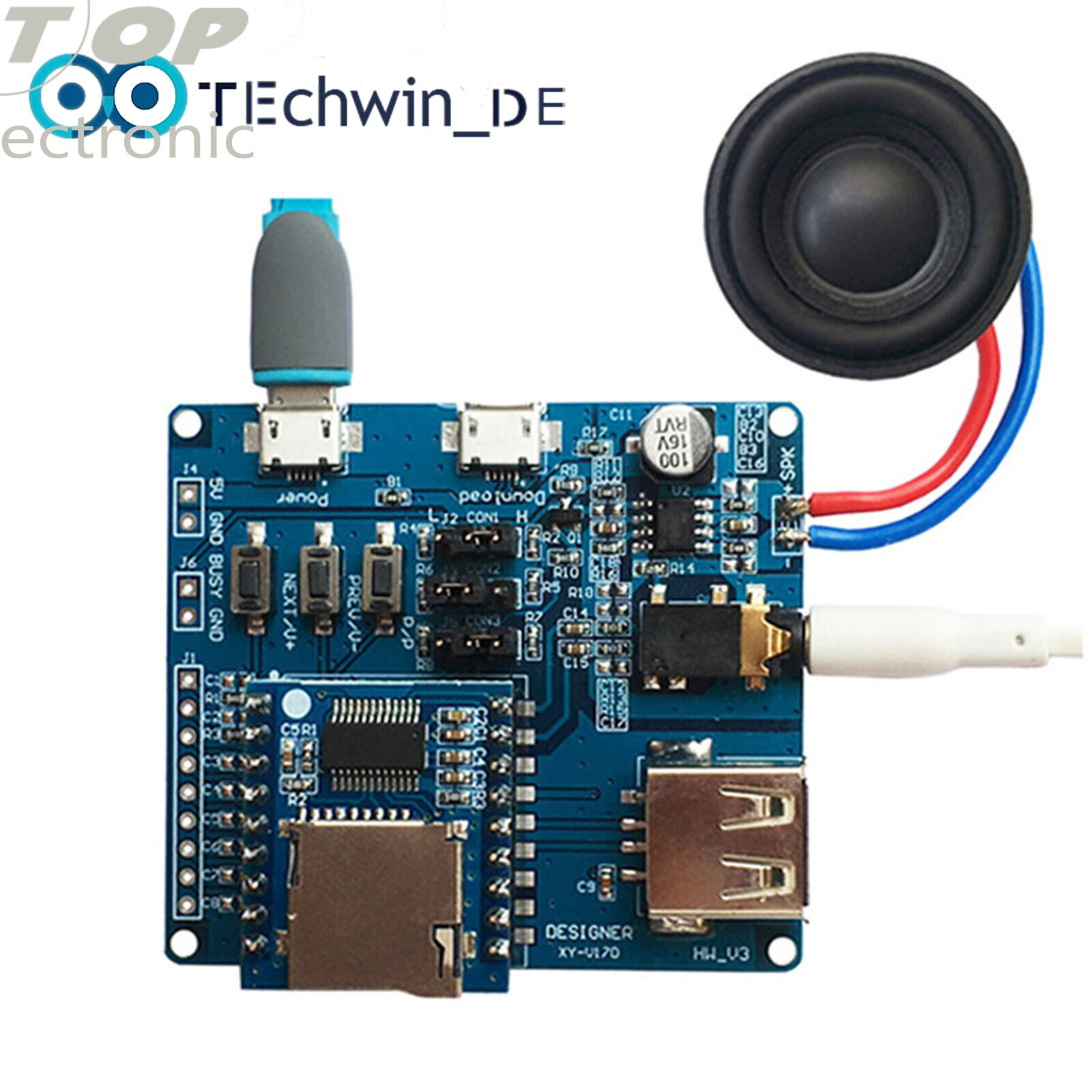 Mini MP3 Serial Voice Control Module MCU IO Control SD/TF Card Sound Module