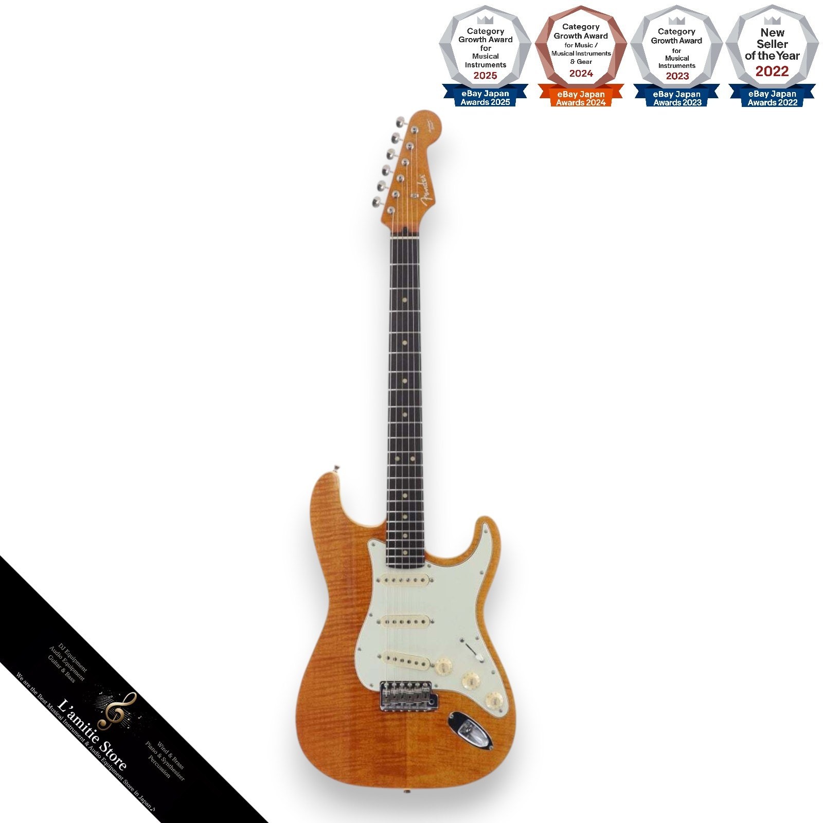 Fender Japan AST110DMC Flame Amber Stratocaster Electric Guitar w/ Maple Neck