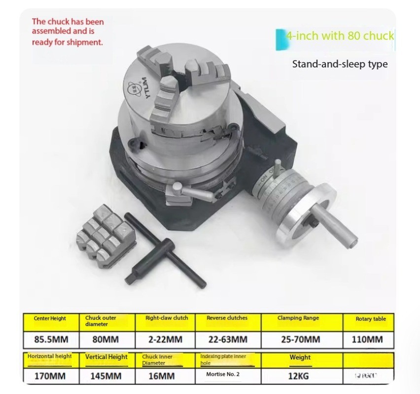 Universal Indexing Plate Rotary Table with Three-Jaw Chuck and Indexing Head