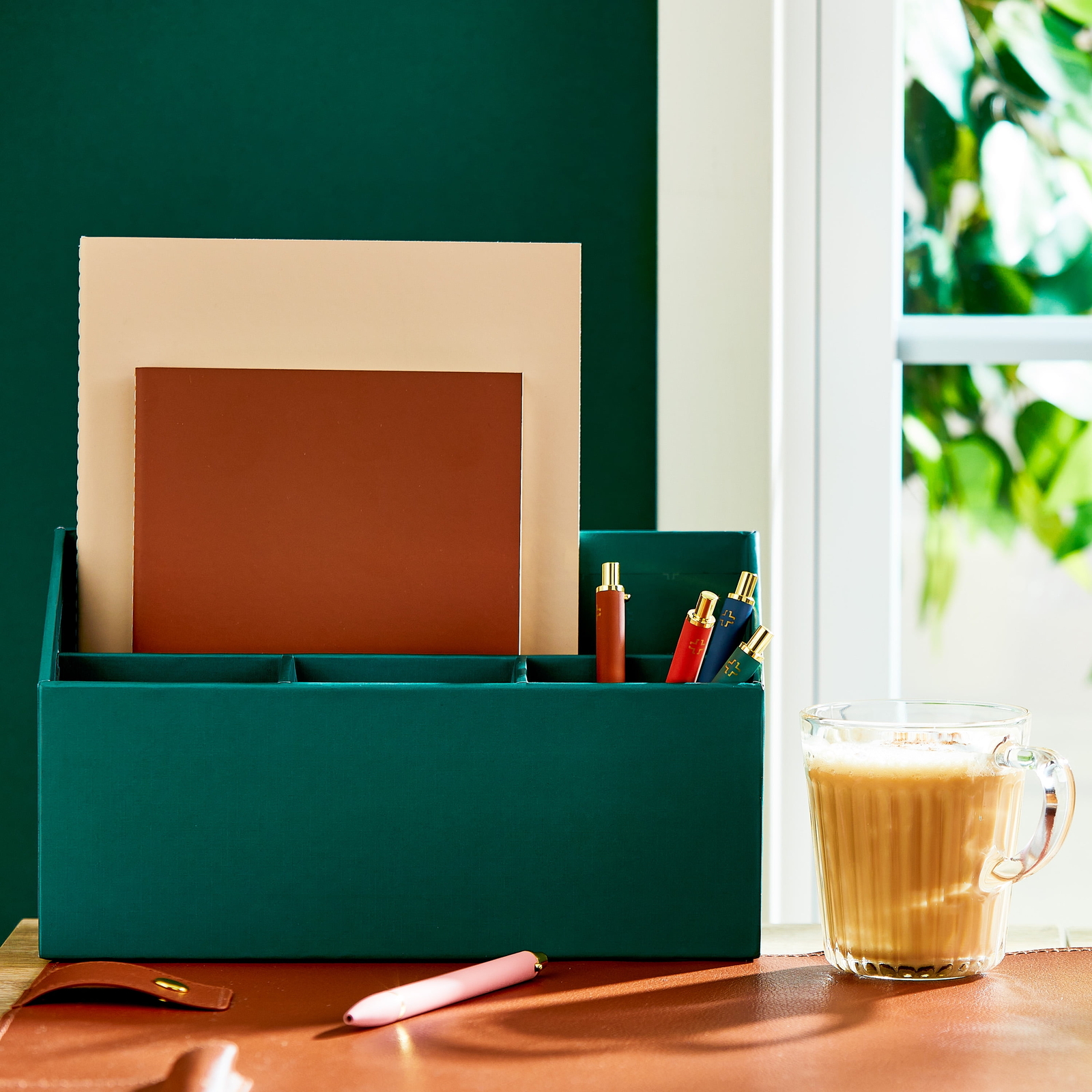 Desktop Organizer, 4 Compartments, Green Emerald
