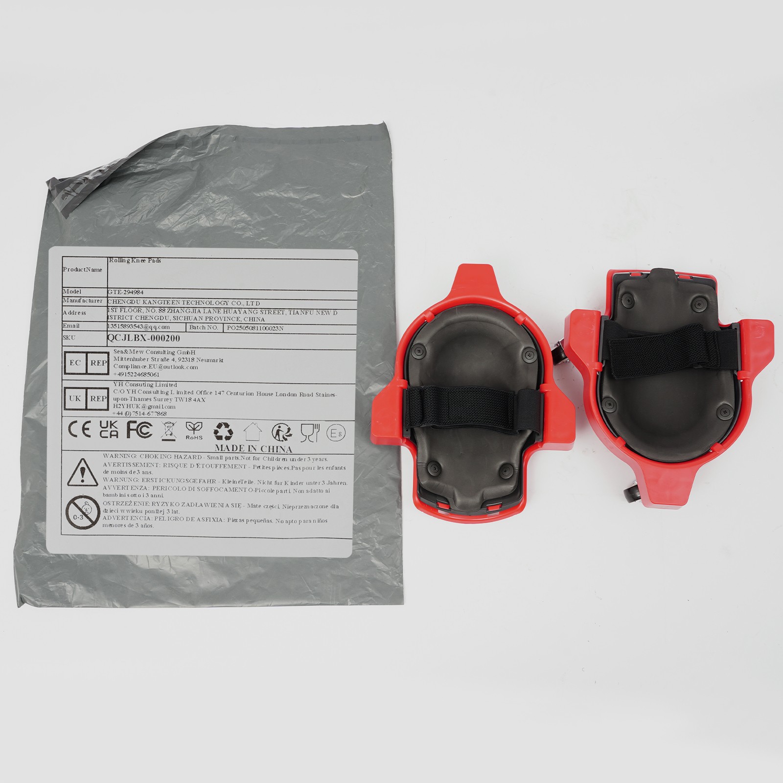 Rolling Knee Pads Flexible Sliding Knee Pads with Adjustable Straps Red