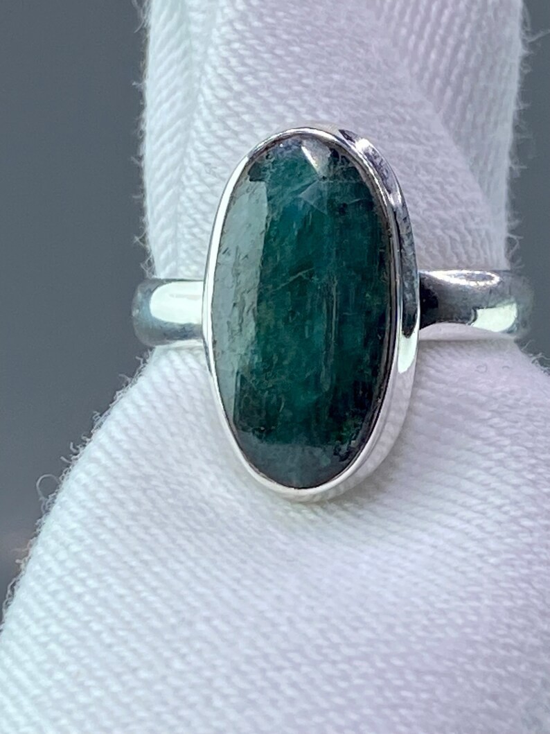 Solid 925Sterling Silver Natural Rough Emerald Oval Gemstone Handmade Ring