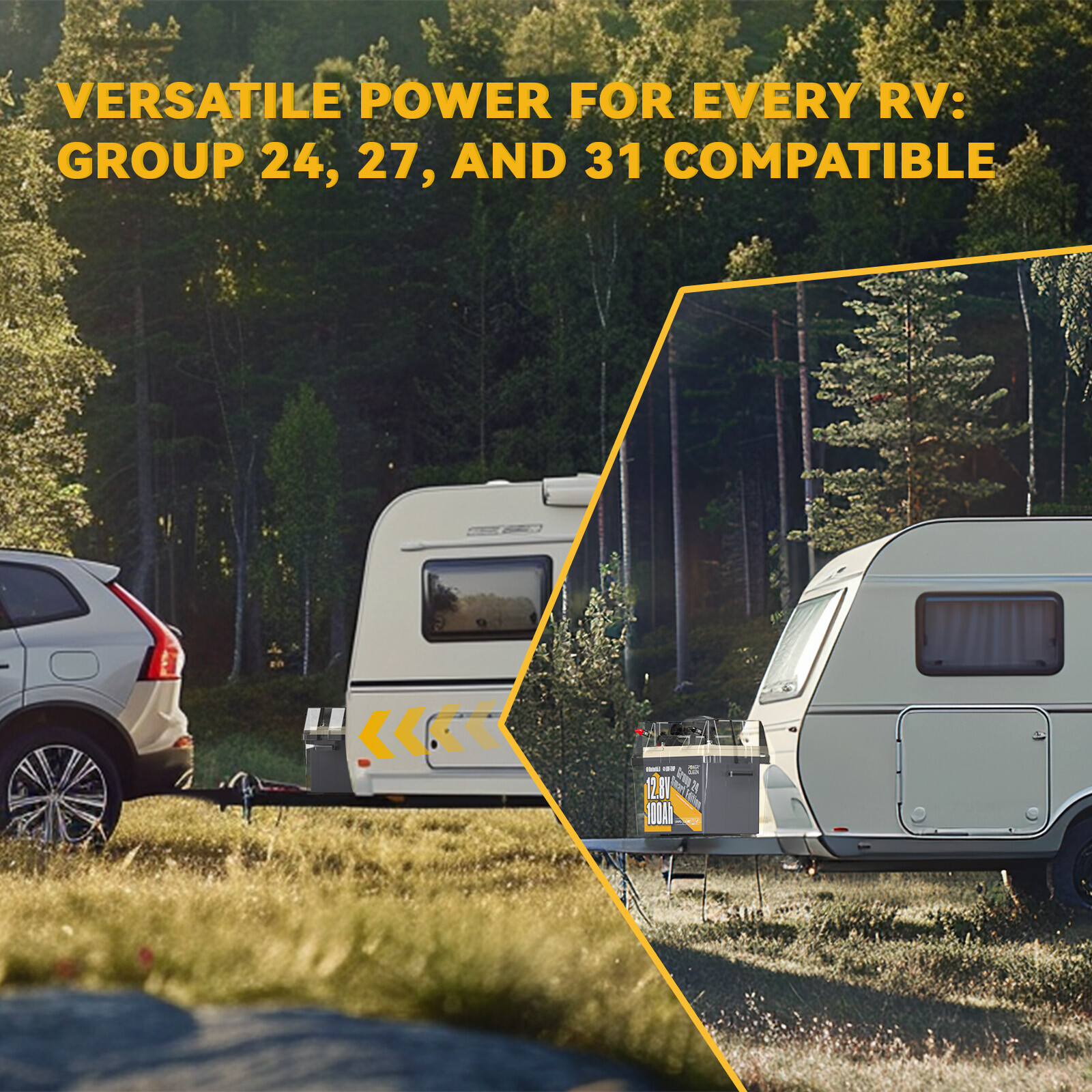 Power Queen 12V 100Ah Smart Bluetooth Group 24 LiFePO4 Battery for Solar RV Boat