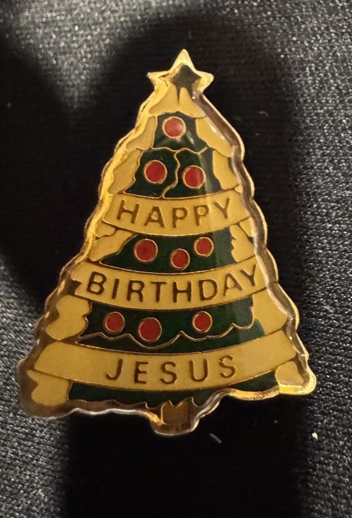 Vintage Enamel Happy Birthday Jesus Christmas Pin Brooch Stained Glass Look