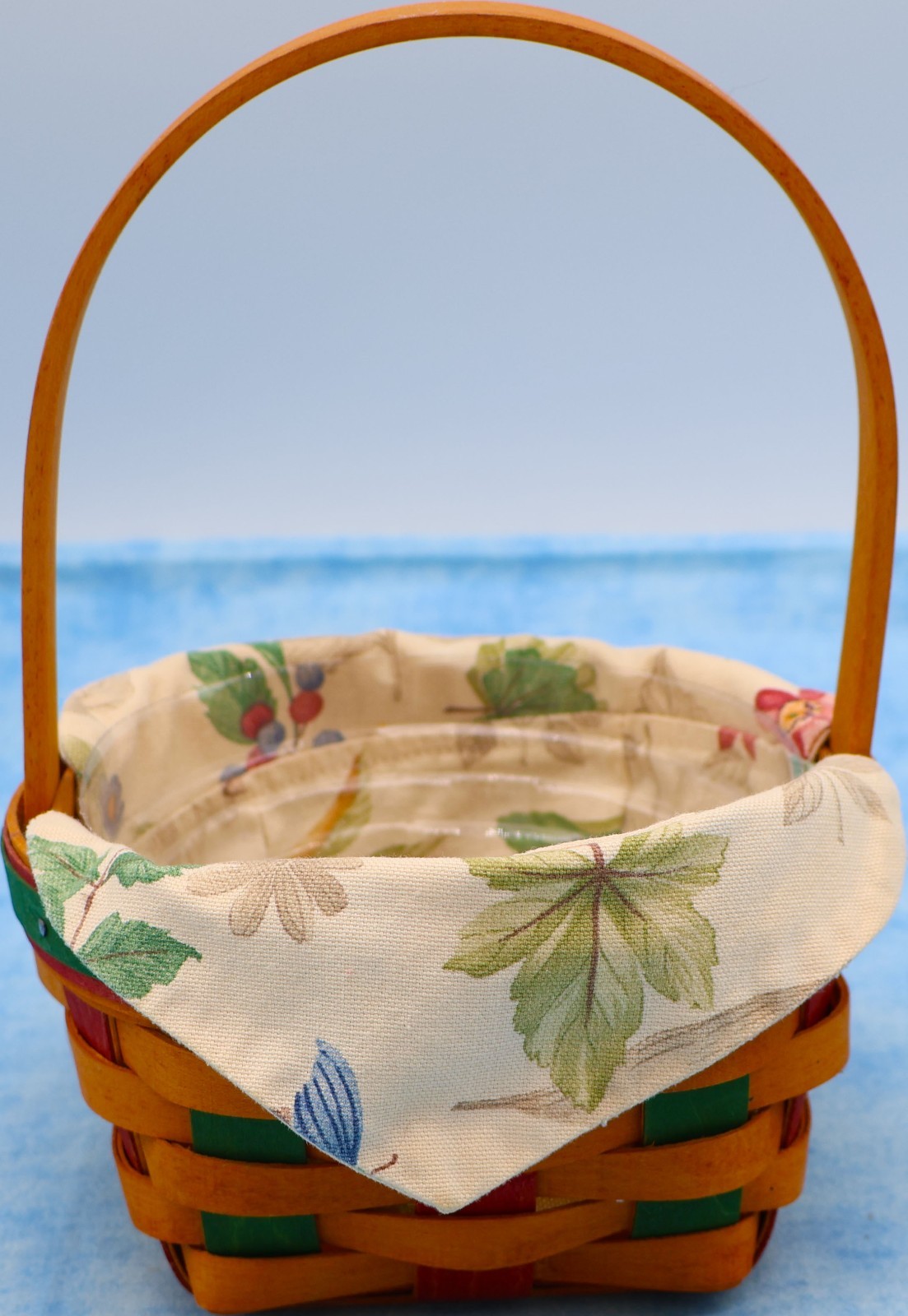 Longaberger 1998 Christmas Basket Red Green Weave Fixed Handle Botanical Fields
