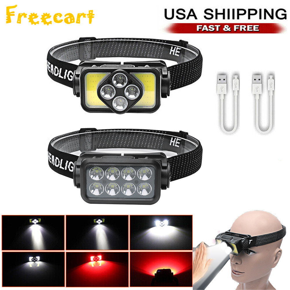 COB LED Headlamp USB Rechargeable Headlight Torch Work Light Bar Head Band Lamp