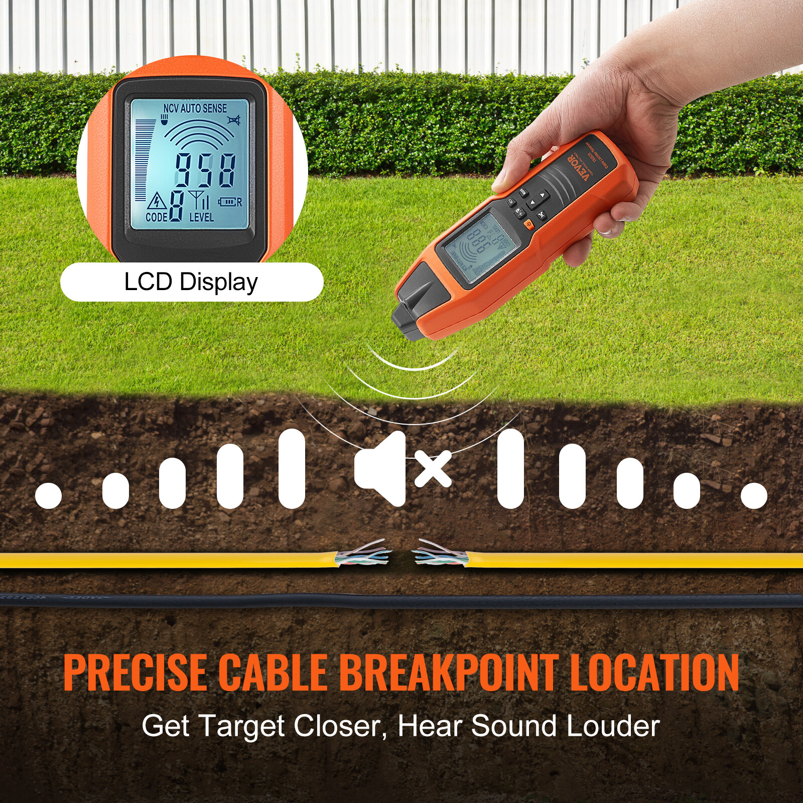 VEVOR Underground Cable Locator 8.5FT Max. Detection Depth Wire Break Detector