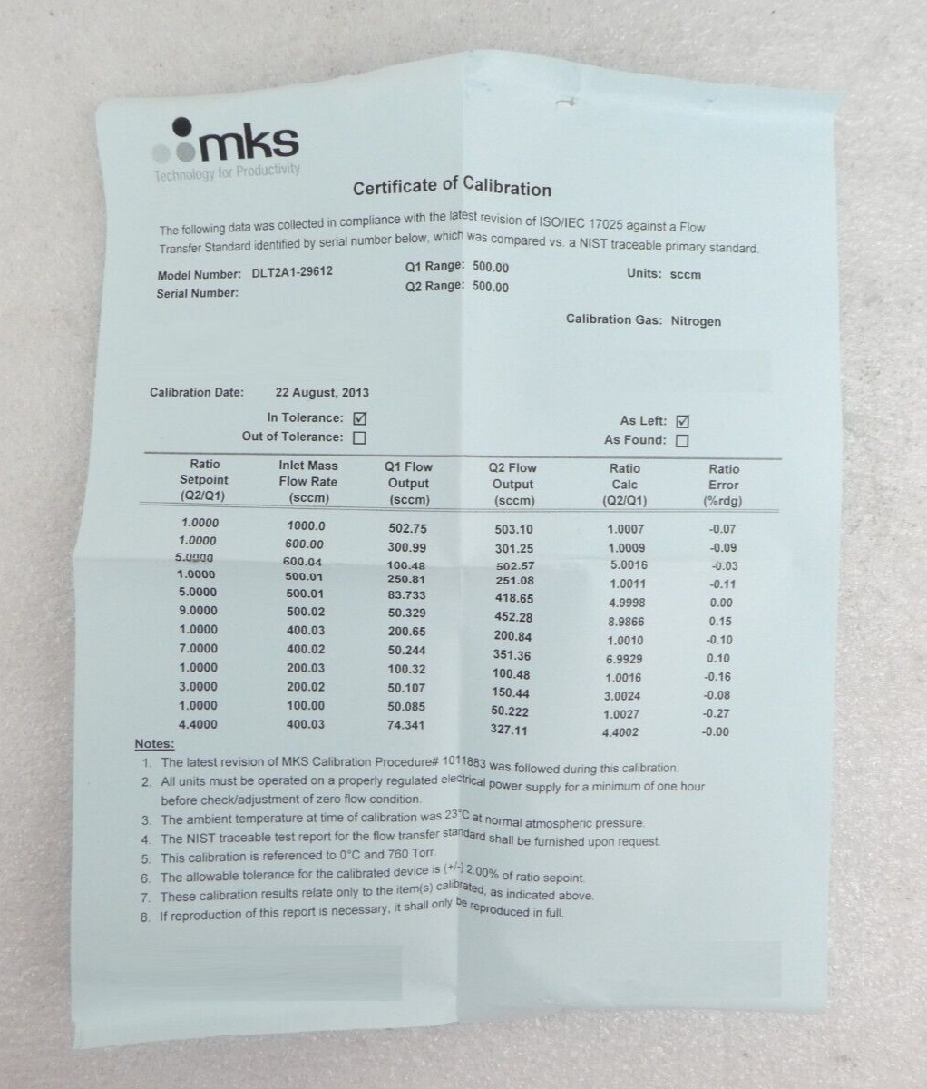 MKS Instruments DLT2A1-29612 Flow Ratio Controller DELTA II New Surplus