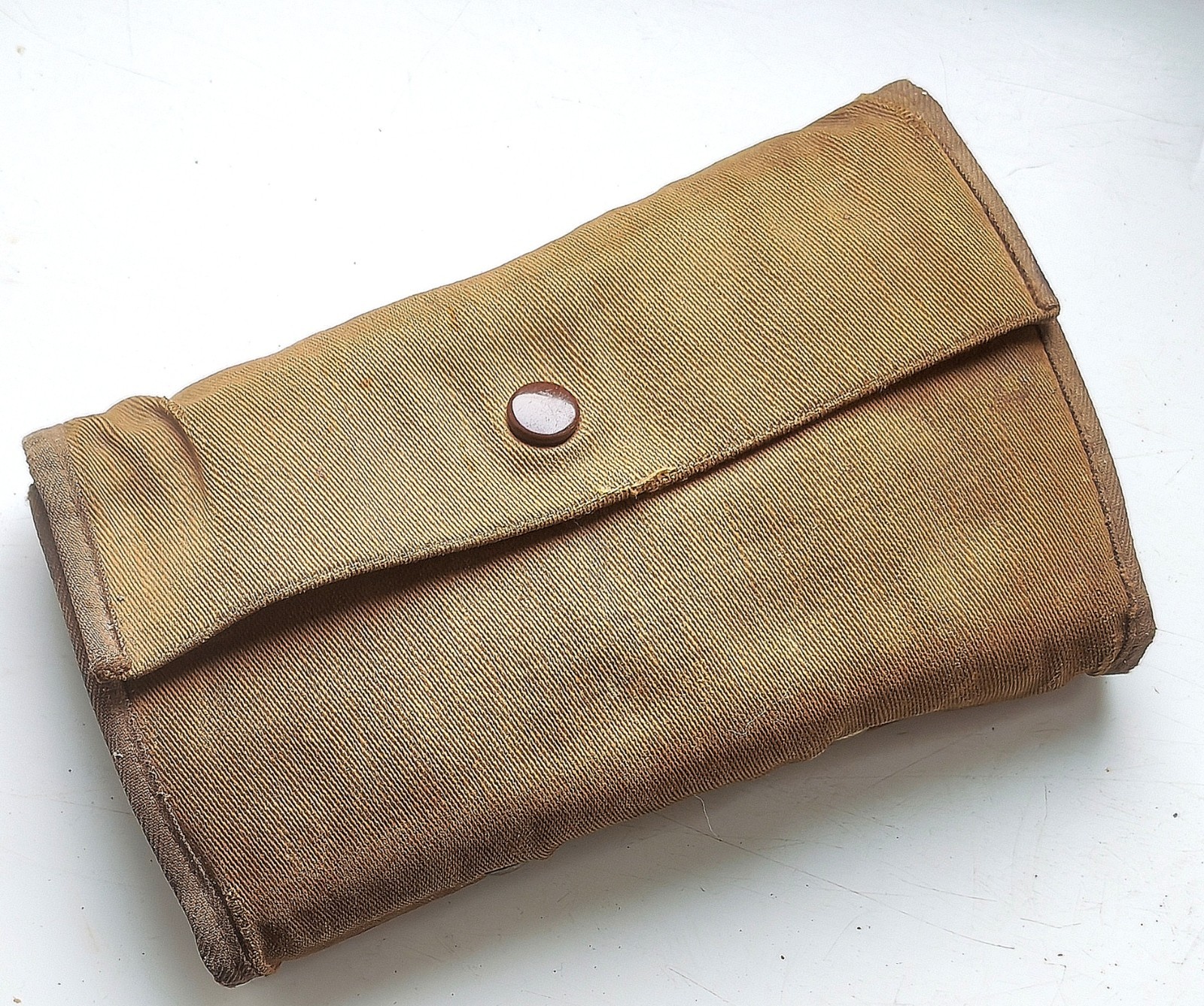 ANTIQUE CANVAS & LEATHER FLY FISHING WALLET c.1920