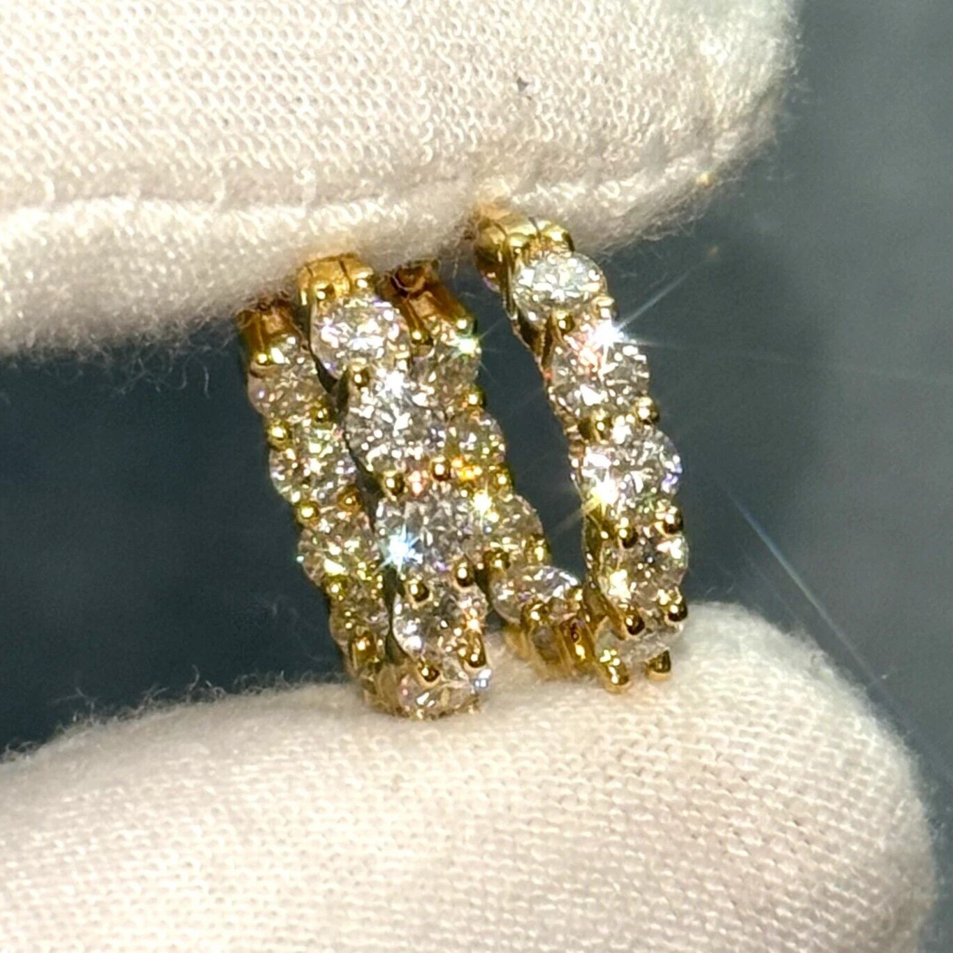 2.20 Ct Round Cut Lab Created Diamond Hoop Earrings 14k Yellow Gold Plated