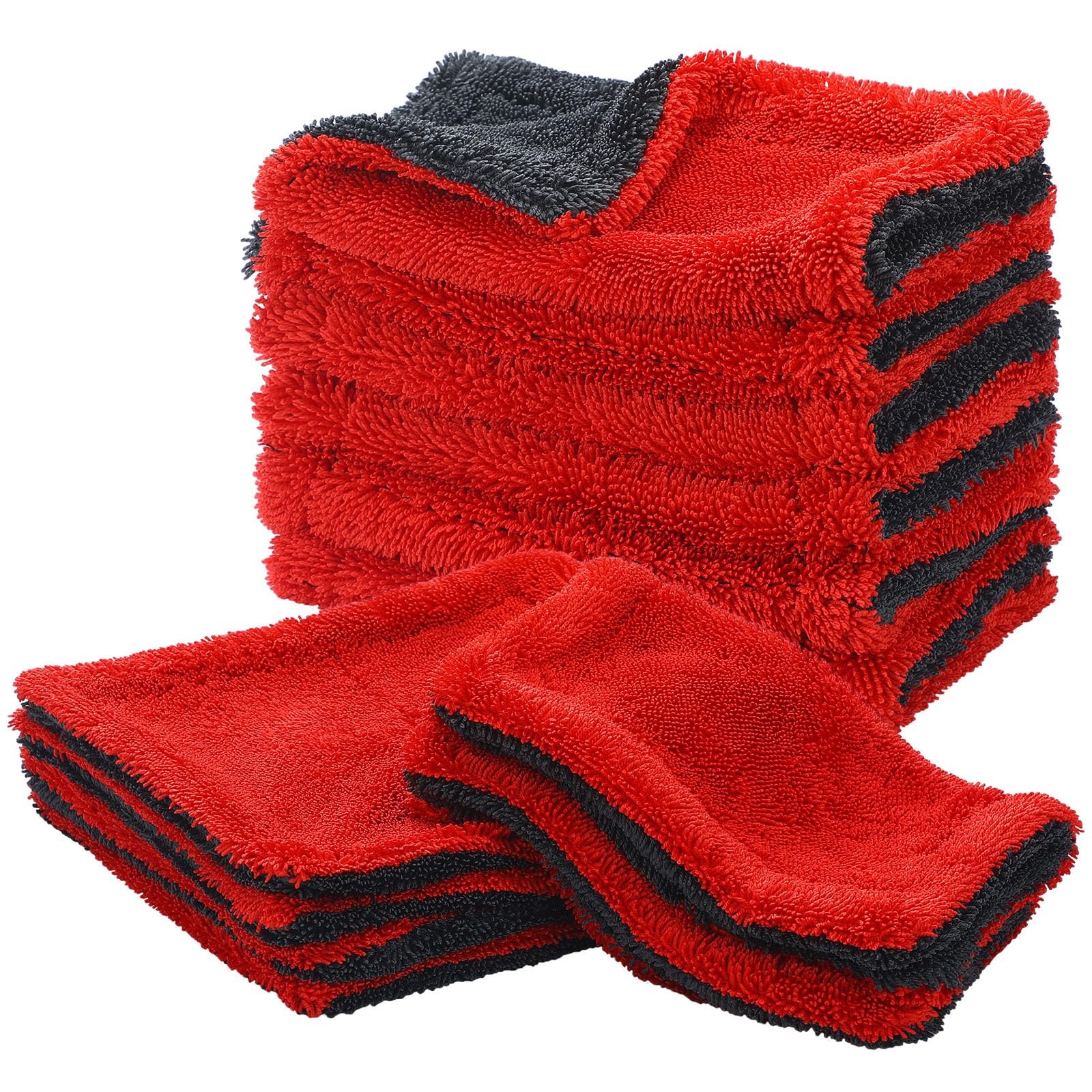 6 Pcs Dual Side Microfiber Car Wash Pad 9'' x 8'' Red and Grey 9 x 8 inches
