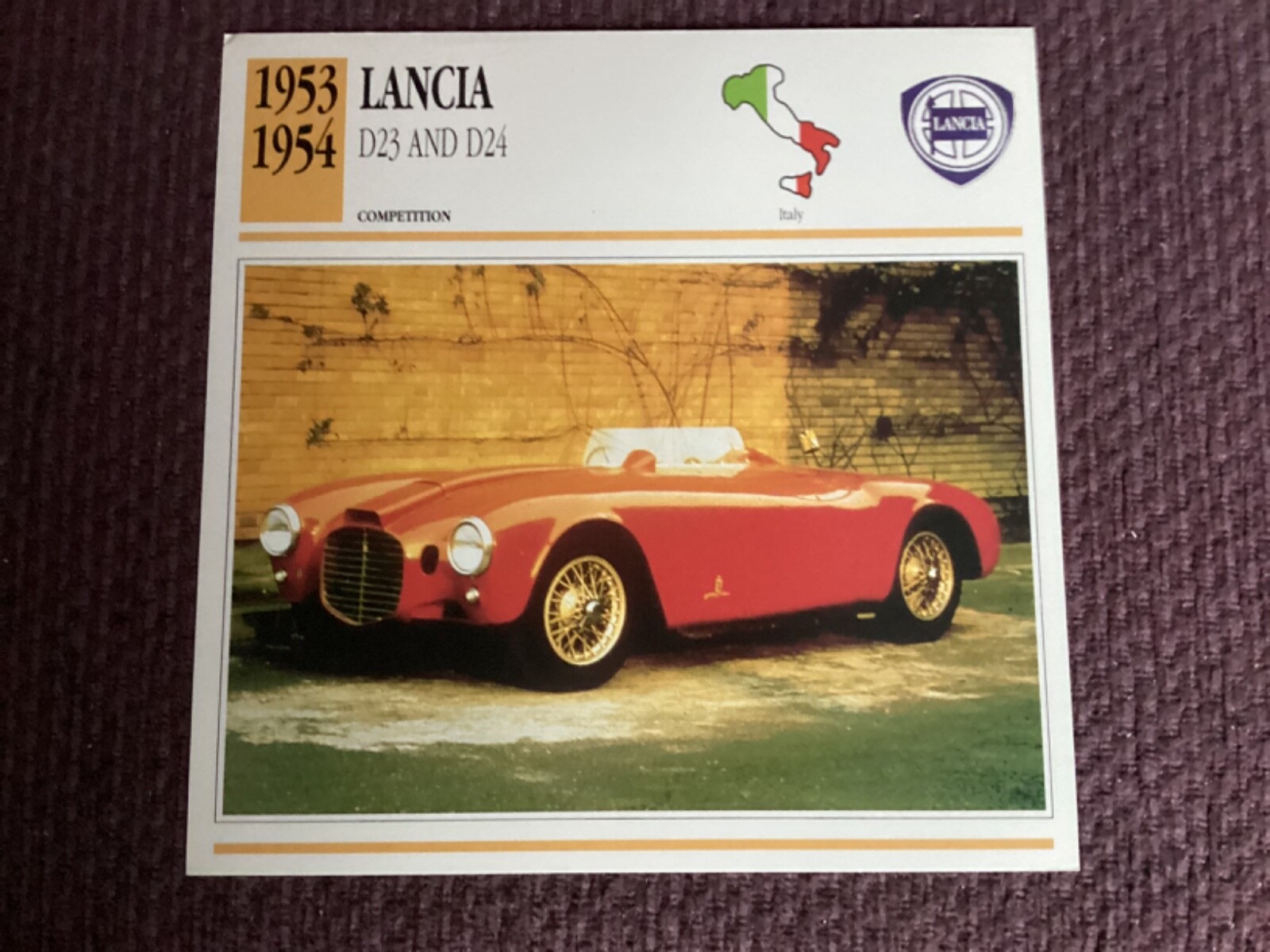 Lancia D23 and D24,   1953-54,  Competition Car,  Italy, Collectors Card