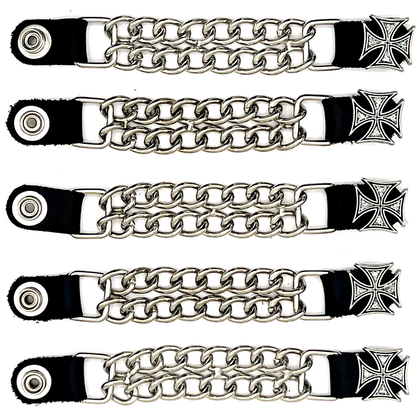 5 SILVER GLITTER MALTESE CROSS WOMEN'S DOUBLE CHAIN MOTORCYCLE VEST EXTENDERS