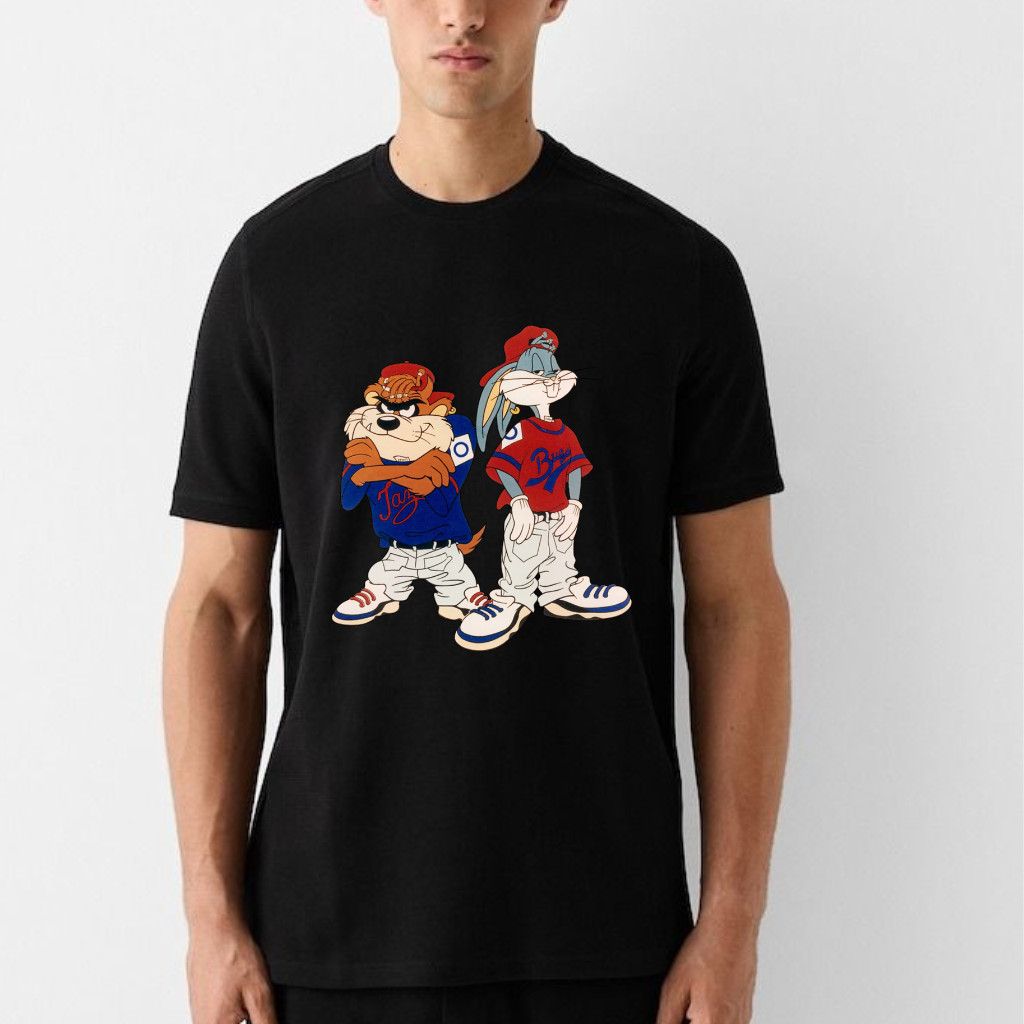 90s Hip Hop Bugs Bunny Taz Kris Kross Rap Graphic Tee Black S-5XL