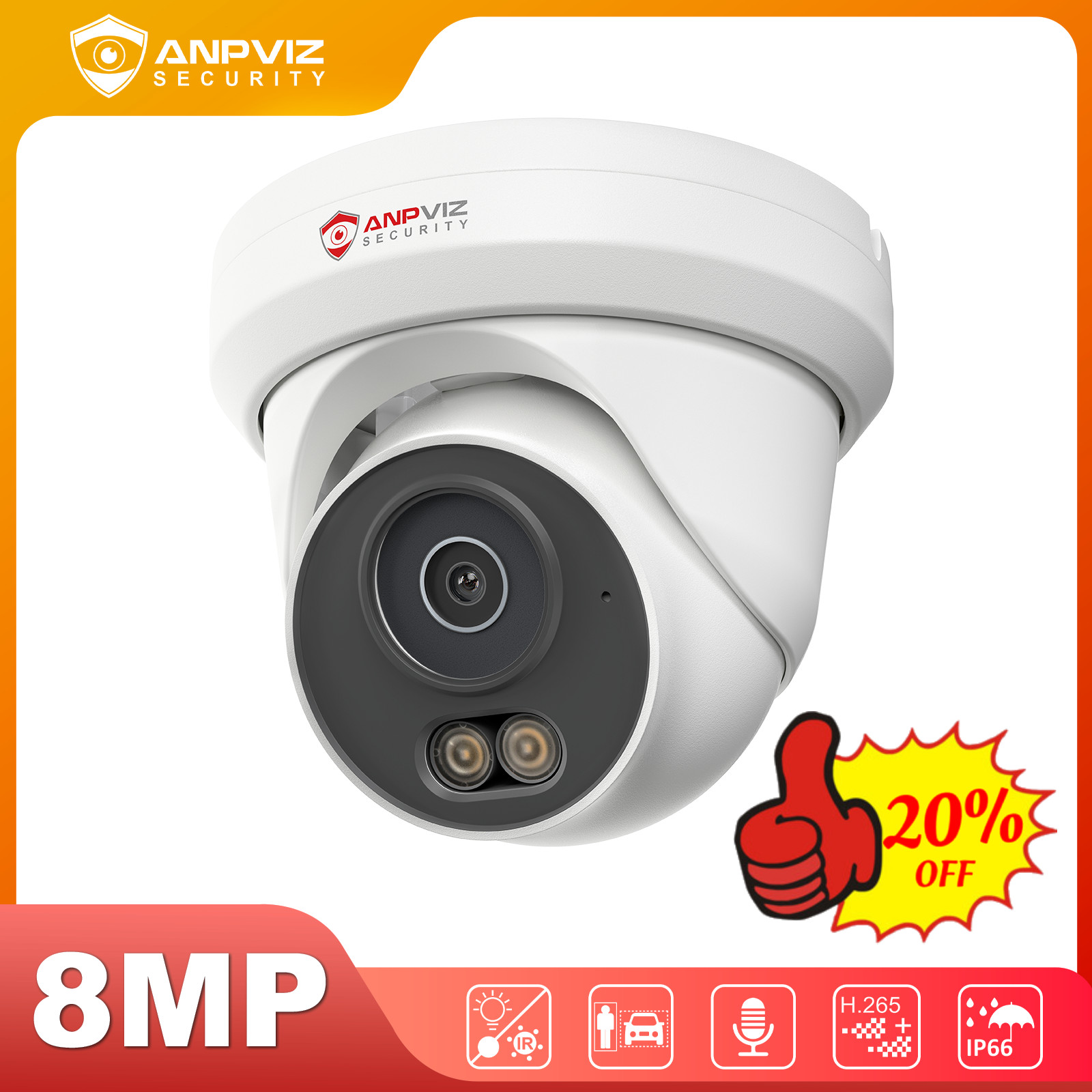 Anpviz 8MP 4K PoE IP Camera NDAA Outdoor Metal Human Vehicle Detection ONVIF