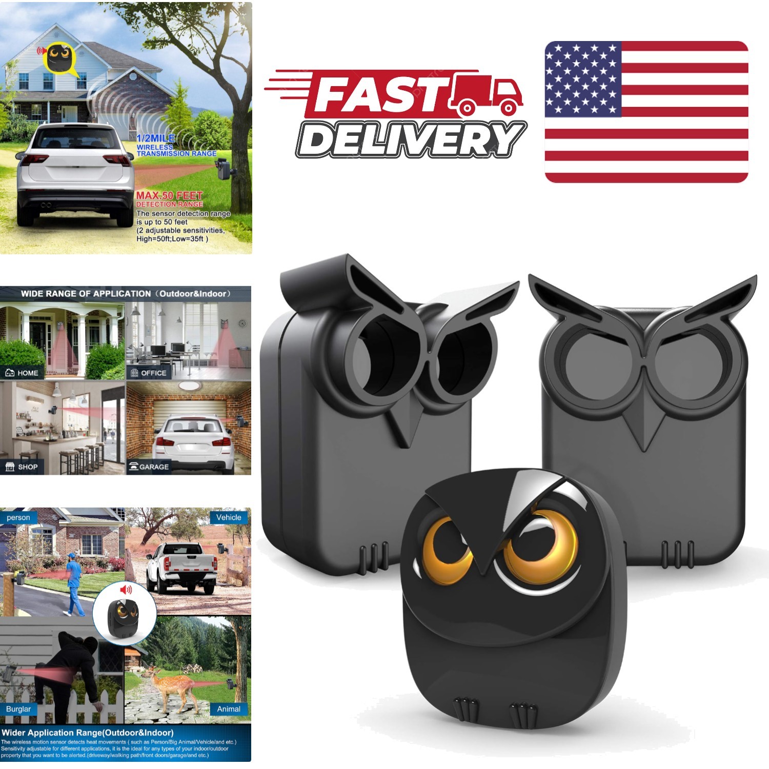 Home Security Driveway Alarm with 1 Receiver 2 Sensors and Long Range Detection