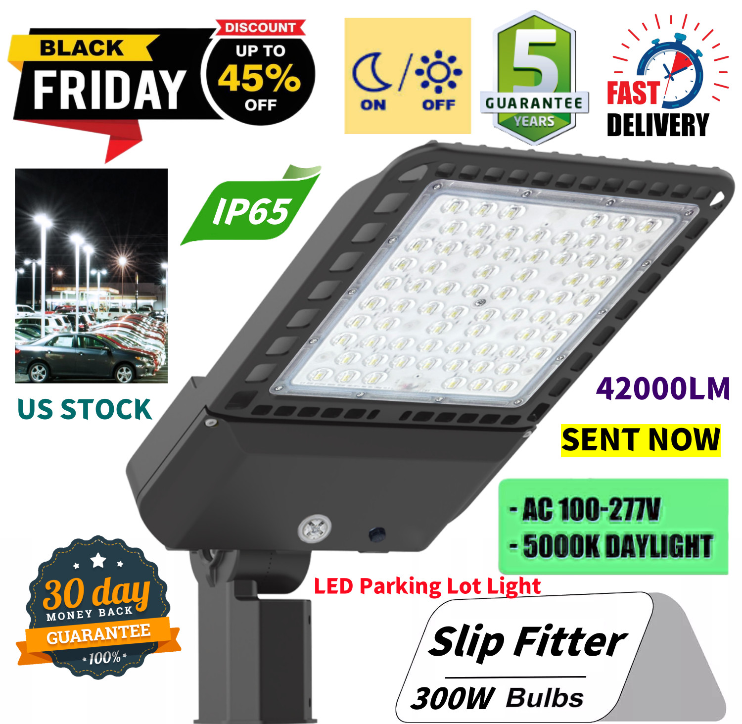 42000LM LED Parking Lot Light 300W Photocell Shoebox Street Area Flood Lighting