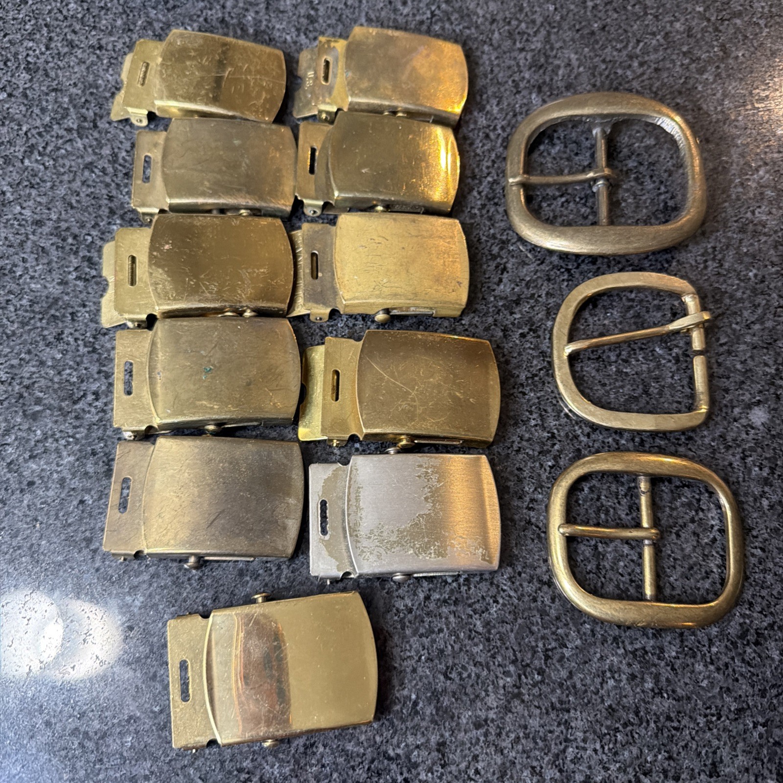 BRASS standard military style dress belt buckle USA Made Lot Of 14 Solid Brass