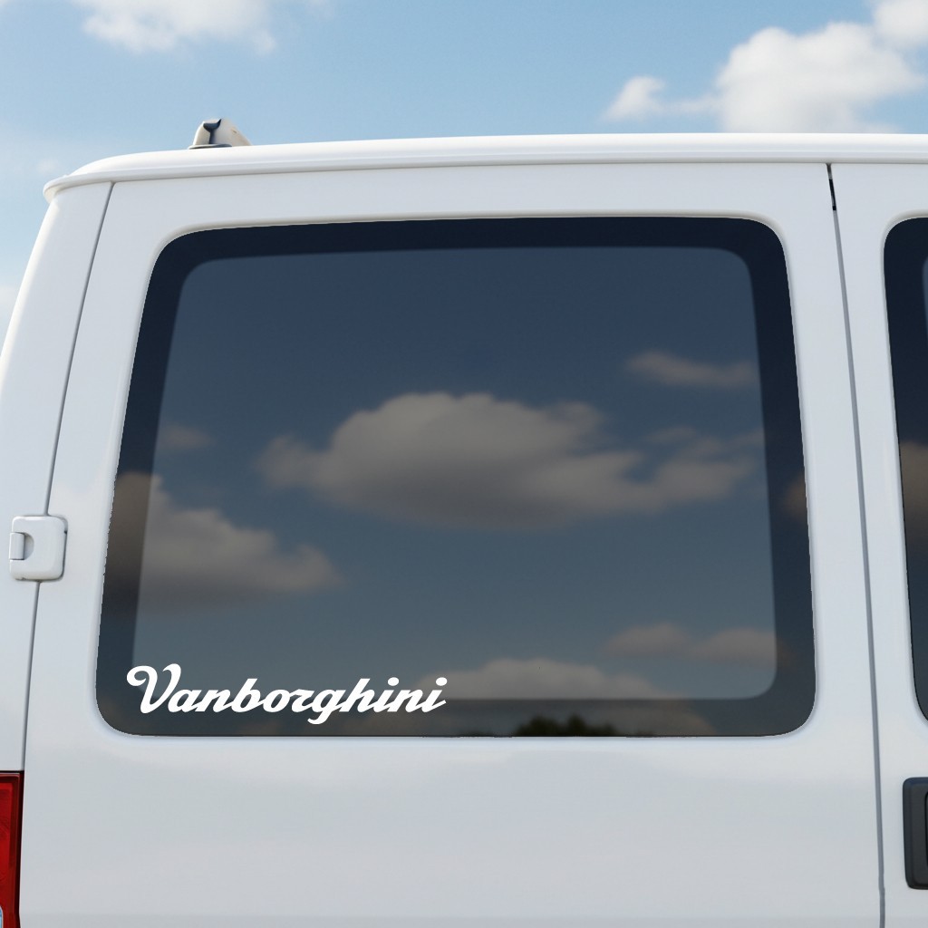 Vanborghini 9" Wide Decal | Window Sticker For Van Laptop Golf Cart | 28 Colors!