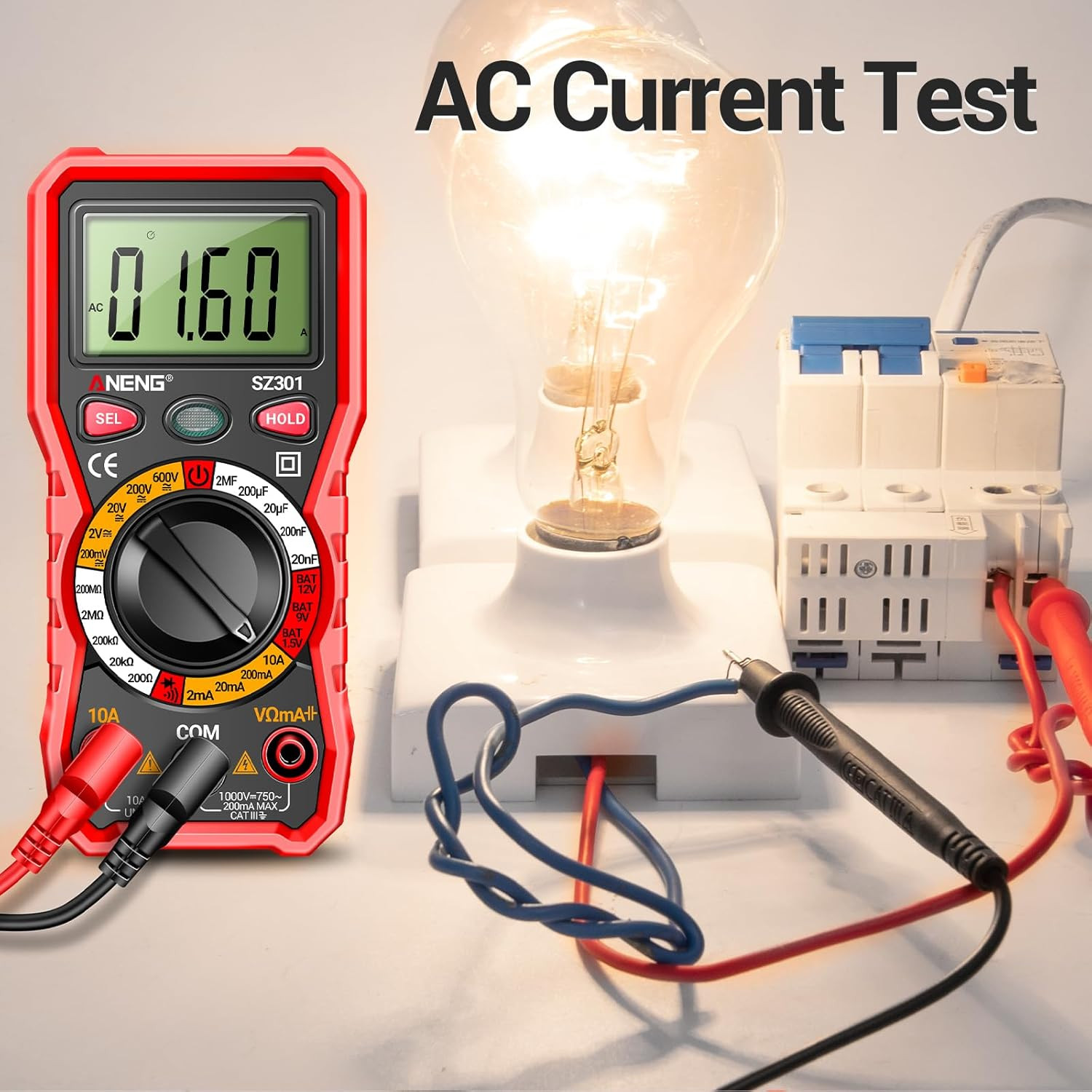 Multimeter with Case,Ohm Volt Amp Meter,Digital Voltage Tester Measures DC AC Vo