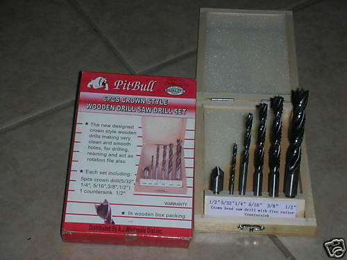 PitBull 6 Piece Crown Style Wooden Drill Saw Drill Set - New  (G 25)