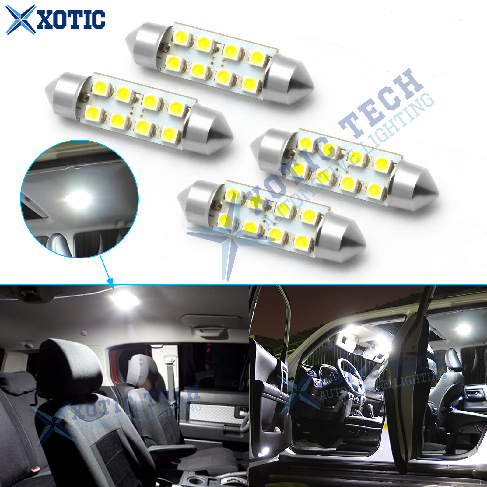 4Pcs 1.72" 42mm 6000K White 578 211-2 6411 LED Dome Map Cargo Area Light Bulbs