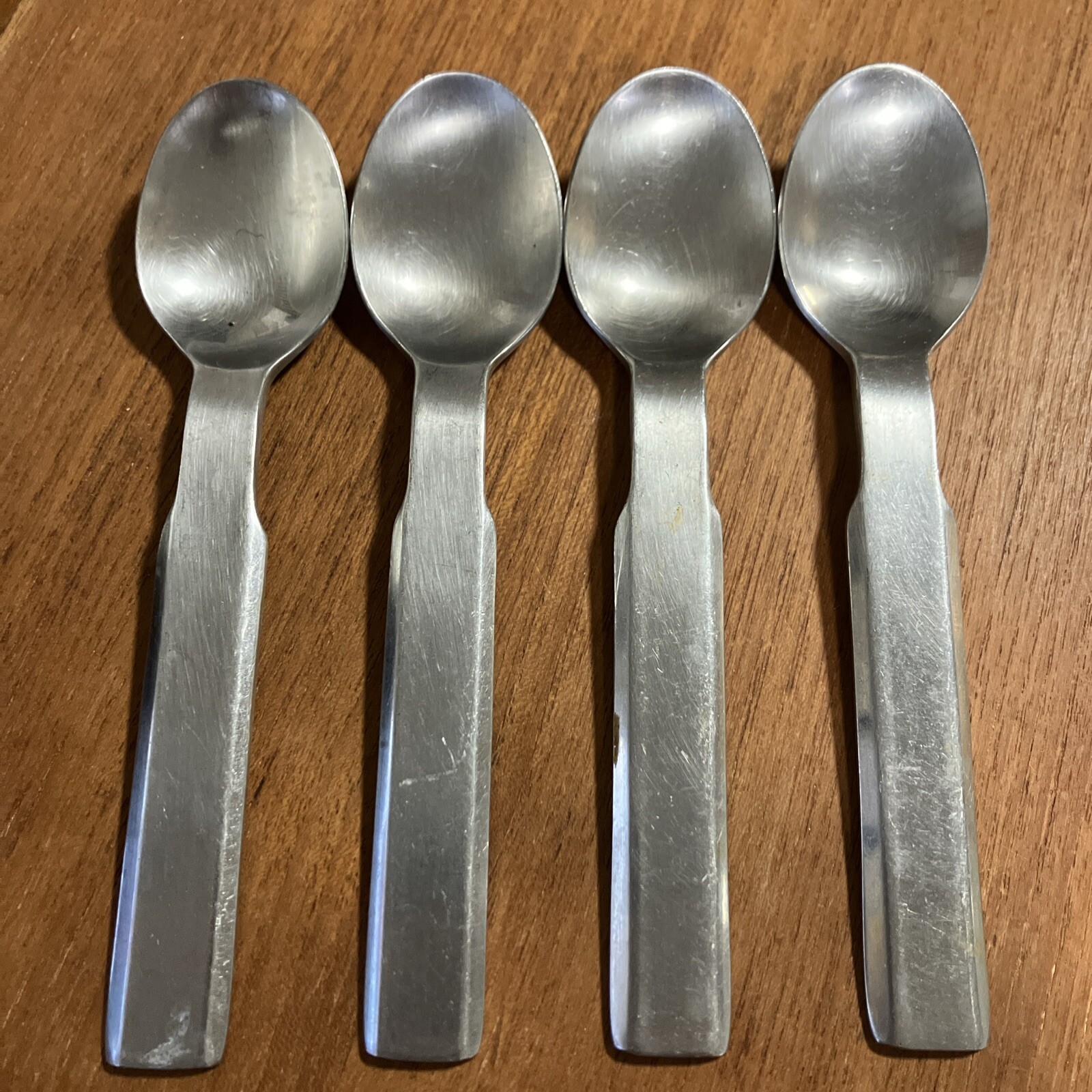 Vtg STANLEY ROBERTS Oblique Stainless Silverware Flatware Oval Soup Spoon Lot 4