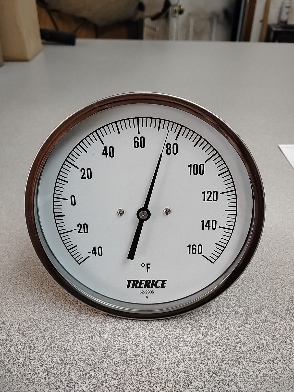 TRERICE ADJUSTABLE ANGLE BIMETAL THERMOMETER 52-2906, 5" DIAL, -40-160F