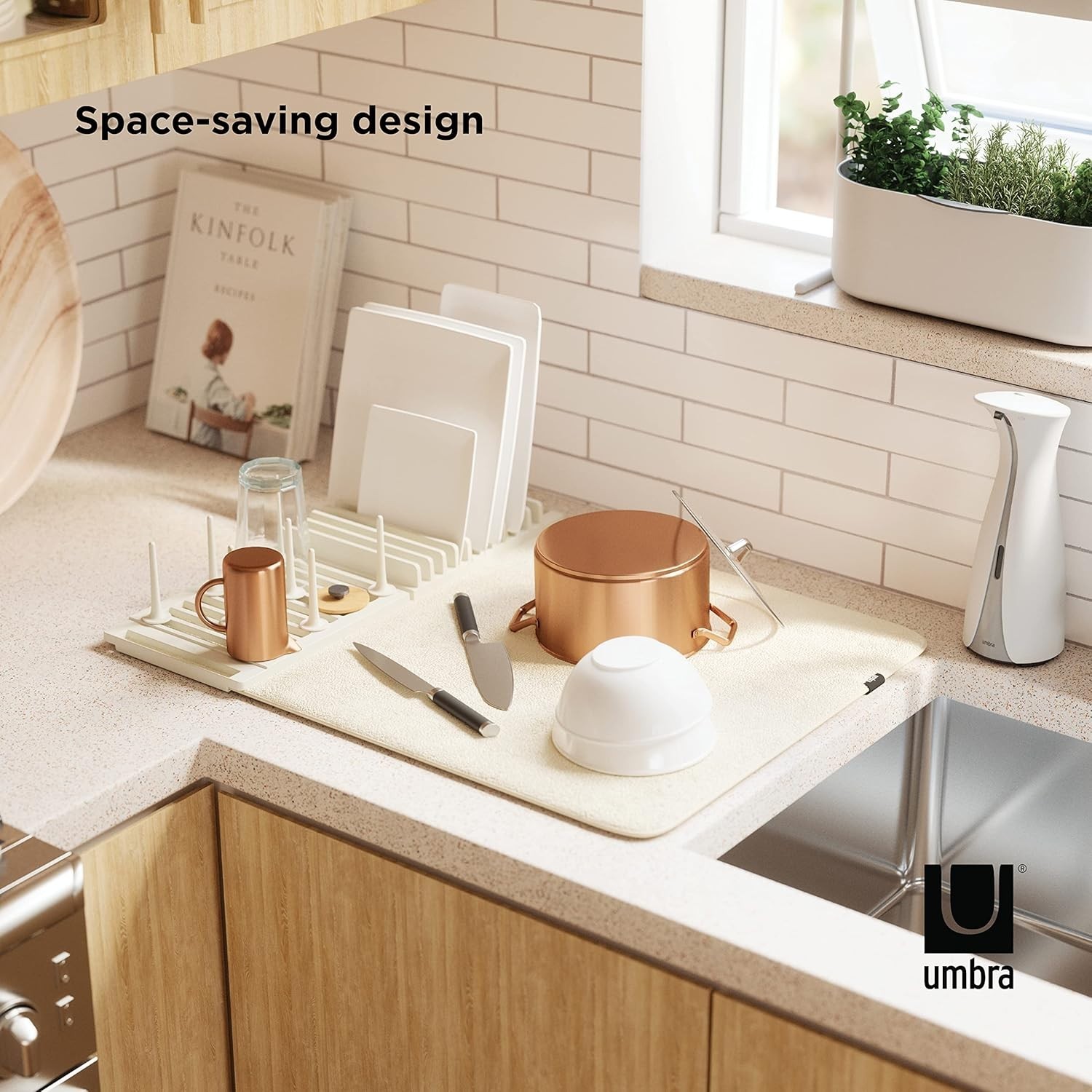 Umbra Udry Rack and Microfiber Dish Drying Mat-Space-Saving Lightweight Design