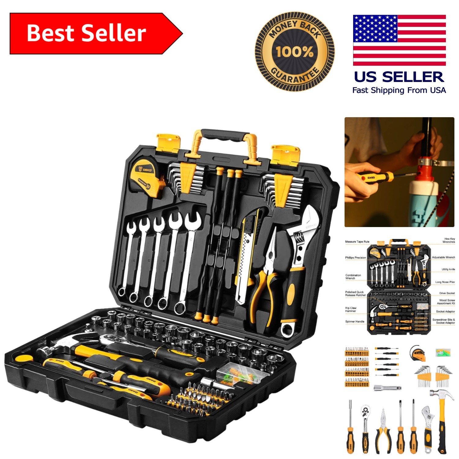 158-Piece Stainless Steel Tool Set in Water-Resistant Toolbox - DIY Ready