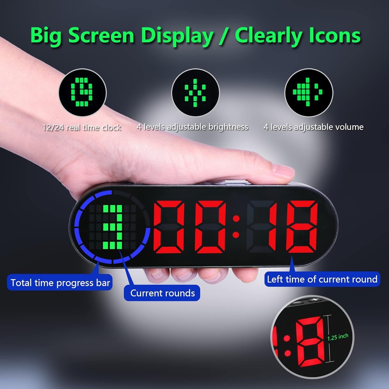 Portable Gym Timer for Home Gym Interval Timer for Workout with Time Progress Ba