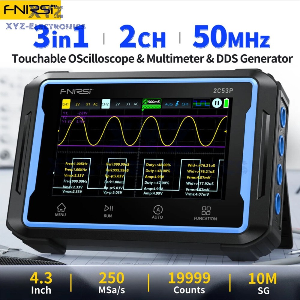 FNIRSI 2C53P Handheld Digital Oscilloscope Multimeter Signal Generator IPS Touch