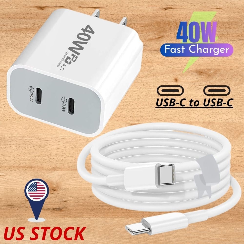 PD 40W Dual USB-C Fast Charger Block Type-C Cable For iPhone Air 15 16 17 ProMax