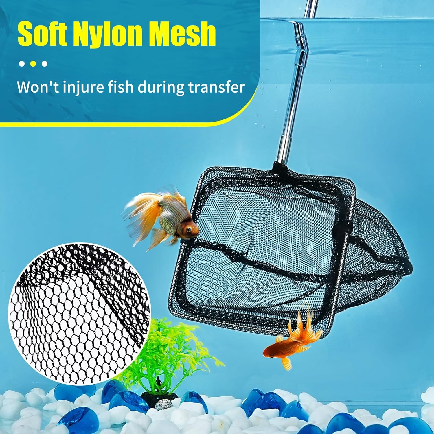 3 Inch Fish Net Aquarium Fish Tank Net with Long Adjustable Handle