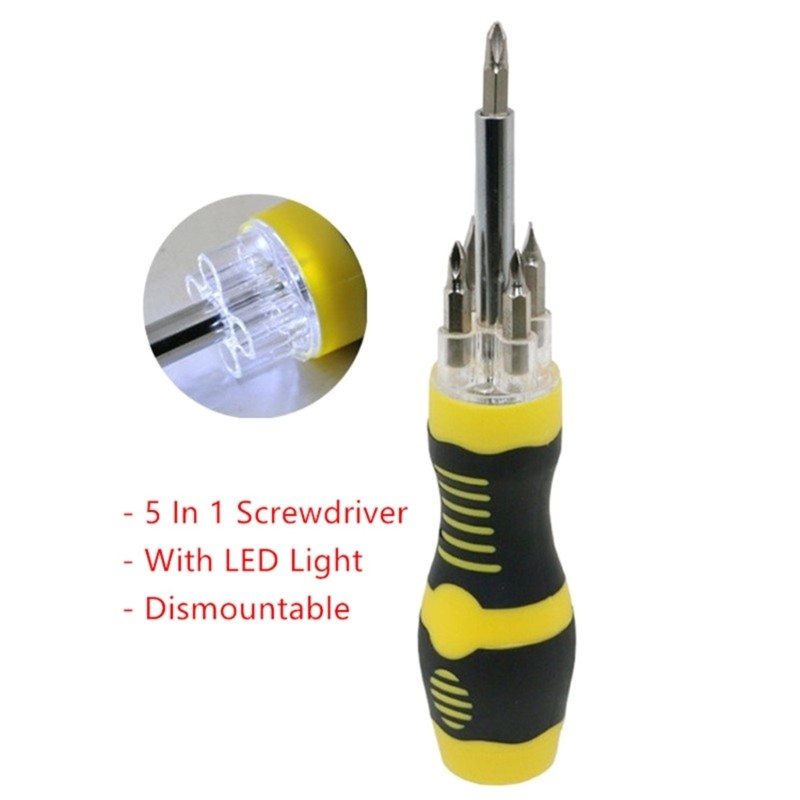 LED Illuminated Screwdriver 3 Mode Interchangeable Heads Portable Storage Case