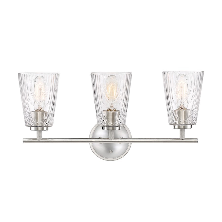 Designers Fountain Westwood 3-Lt Bath Bar, Nickel/Clear Woodgrain - D201M-3B-PN