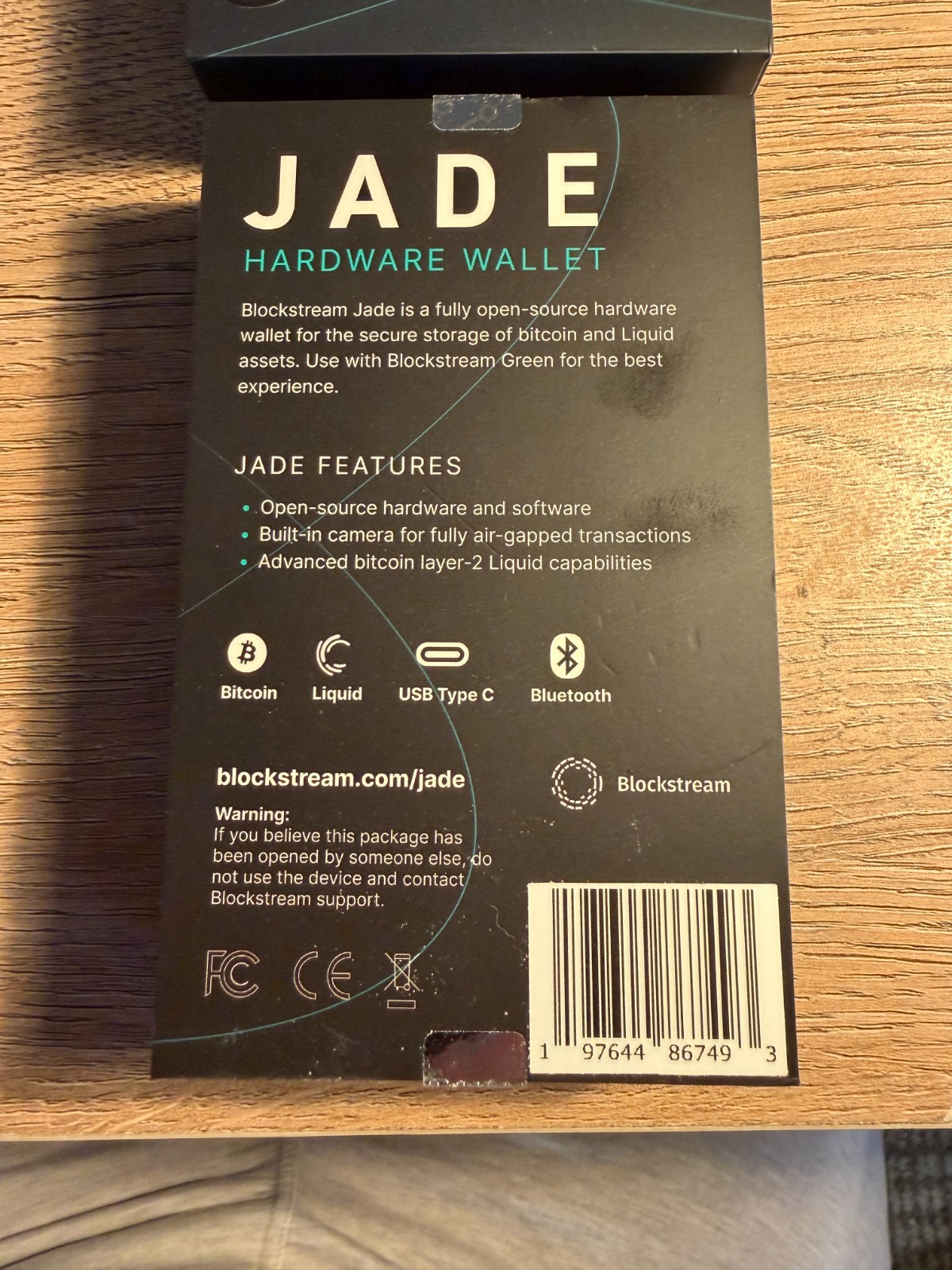 Blockstream JADE Bitcoin Hardware Wallet BTC Crypto - Black