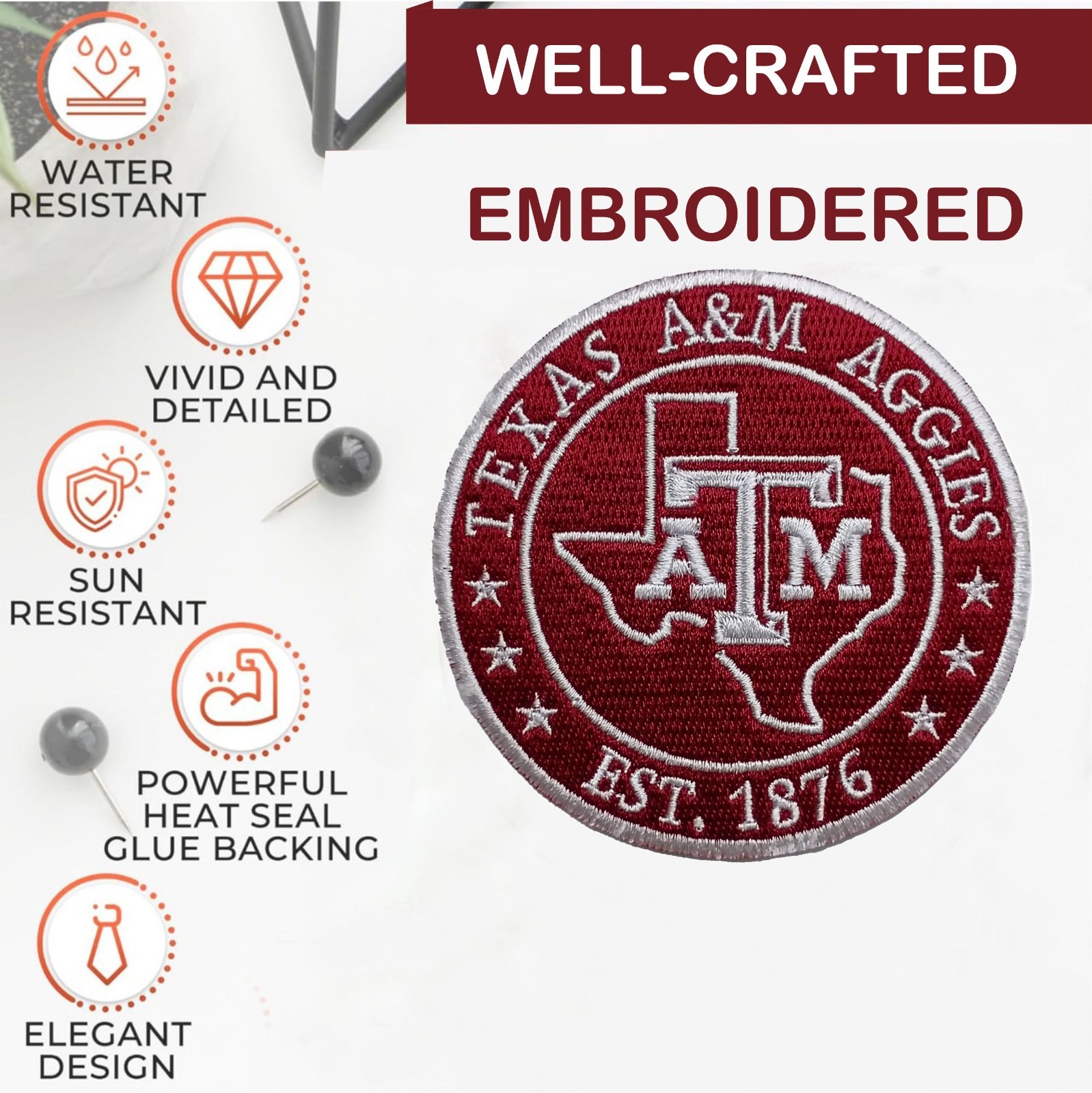 Texas A&M Aggies NCAA Team Logo Iron On Patch-Sew Patch-Embroidered Patch