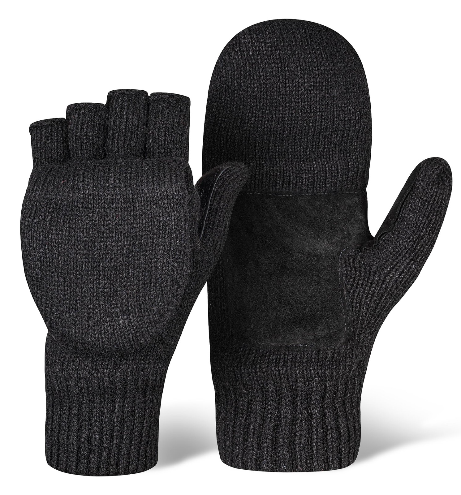 Fingerless Winter Gloves Convertible Mittens for Men & Women - Warm Knit Flip...
