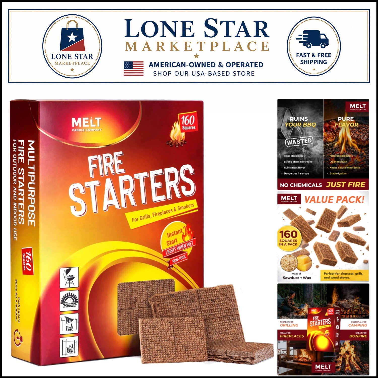 160 Portable and Odorless Fire Starter Squares - Ignite Your Campfires Easily