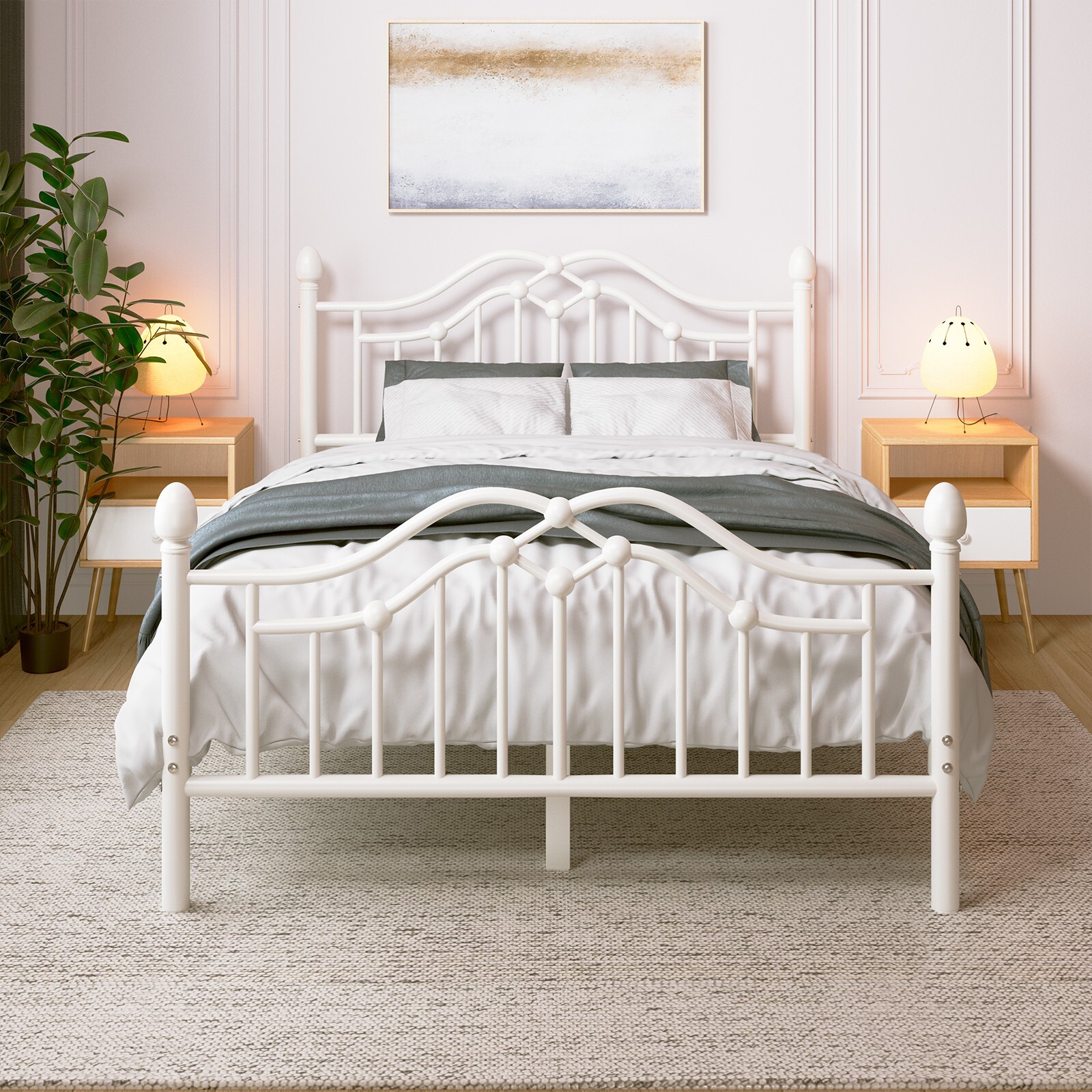 Twin/Full/Queen Metal Platform Bed Frame with Black Headboard and Footboard