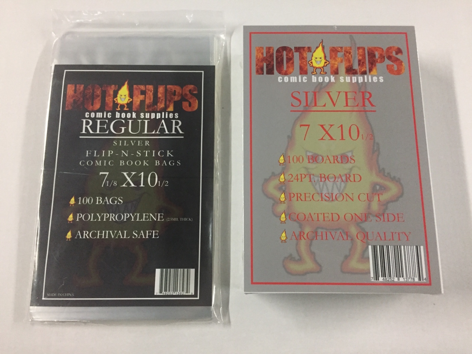 200 REGULAR 7 1/8 Comic Book Poly Bags FLIP N STICK with SILVER Backing Boards