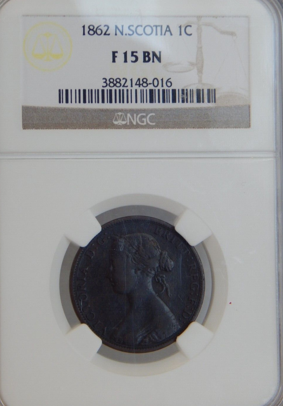 1862 NGC F15 BN Canada 1 CENT Silver N.SCOTIA #BT-126