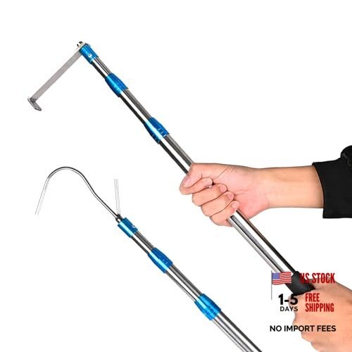 White 6.3 Ft Truck Cargo Grabber Reach Retriever Tool with Two Hooks - Pickup