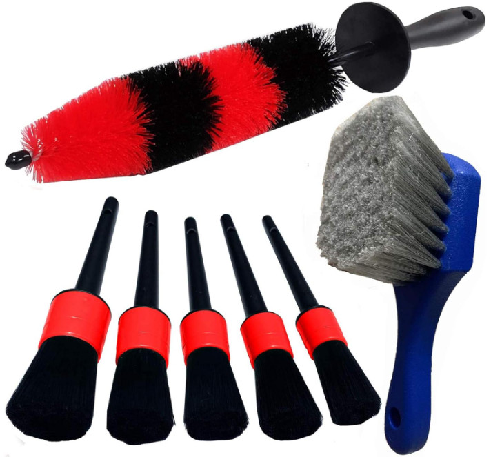 Kit limpieza ruedas 7 piezas cepillos suaves 17'' detailing llantas auto, Nuevo