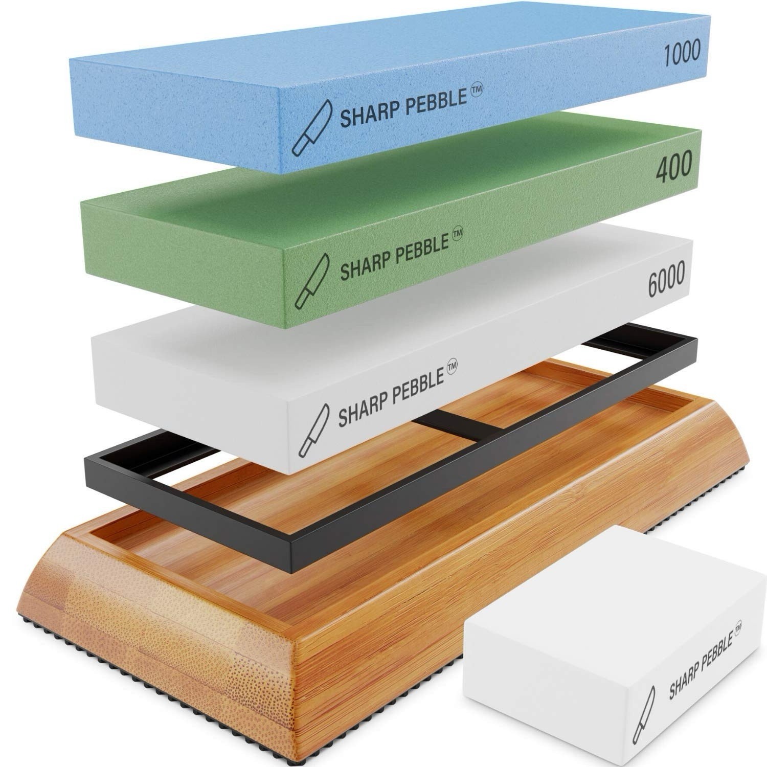 Sharp Pebble Knife Sharpening Stones Kit -Grits 400/1000/6000