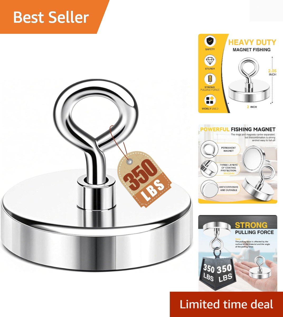 Super Strong 2 Inch Neodymium Magnet - 350 Lbs Pull Capacity for Retrieval Tasks