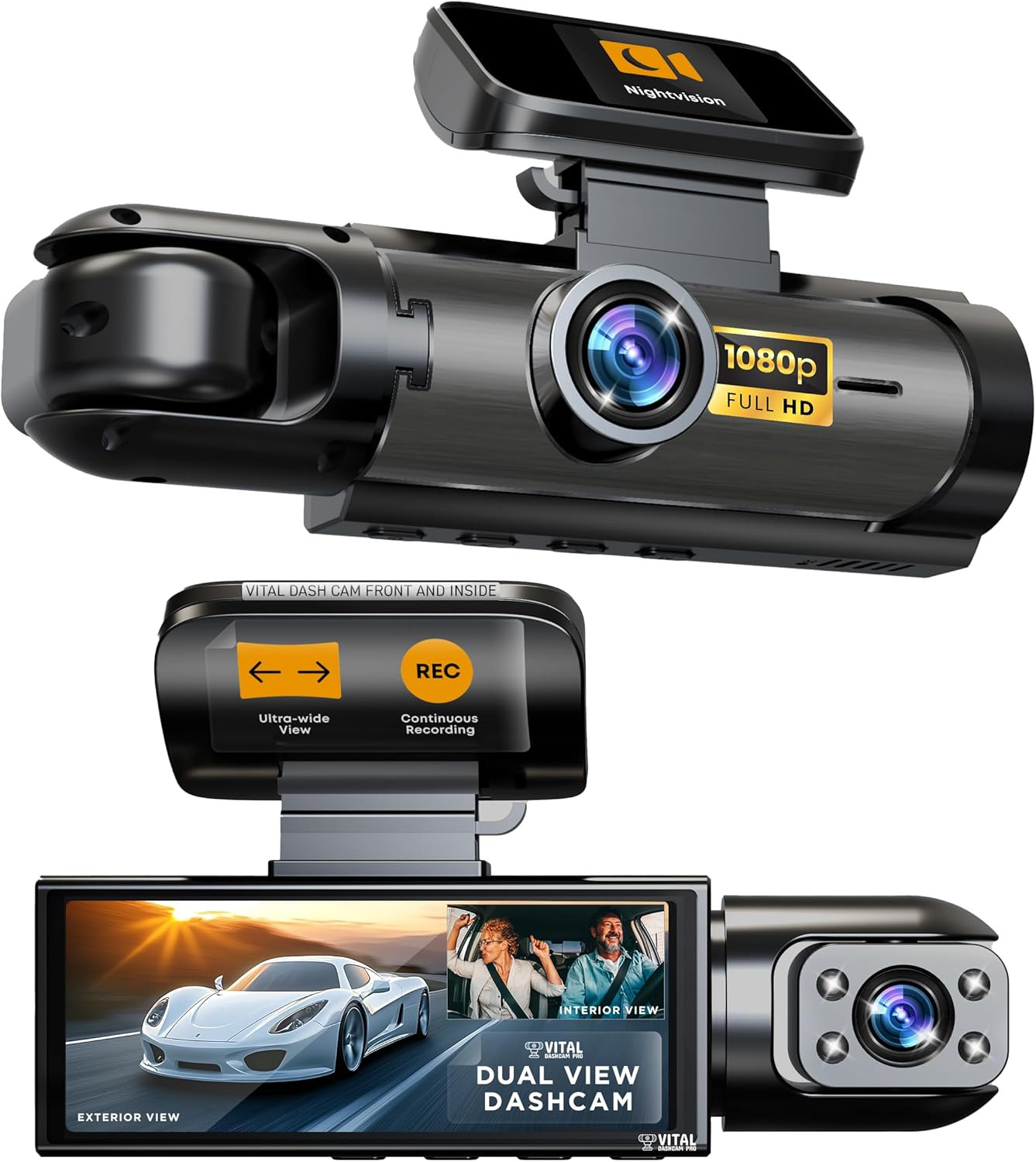 Vital Dash Camera Pro 2026 Dashcam Front and Rear Camera for Cars FHD | Dual Len