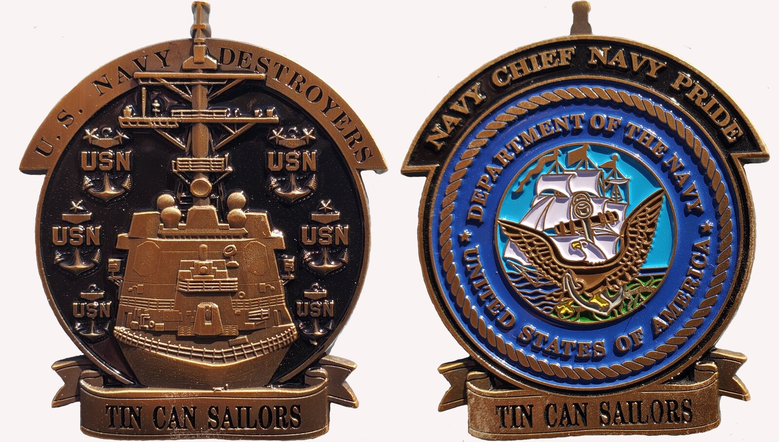 US NAVY CHIEF PETTY OFFICER DESTROYER  TIN CAN SAILOR CHALLENGE COIN 2" OCPM 114